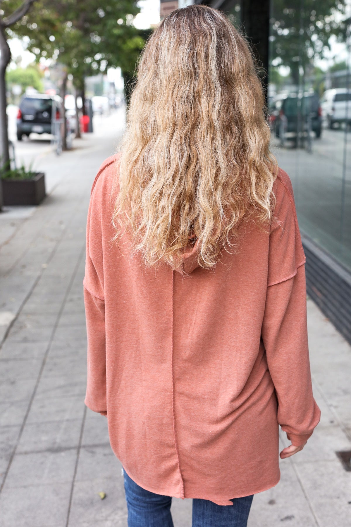 Feeling Playful Rust Stripe Color Block French Terry Hoodie