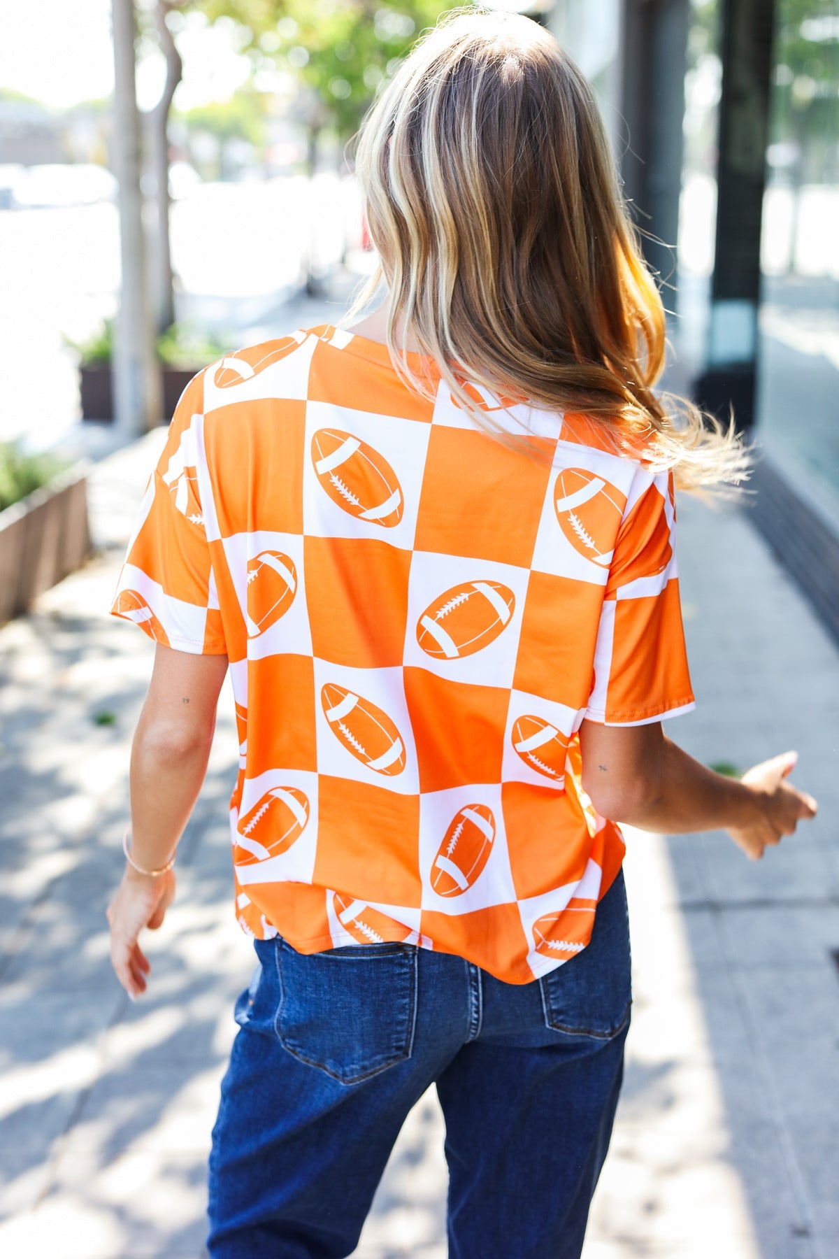 Turn Up The Volume Orange Football Checker Top