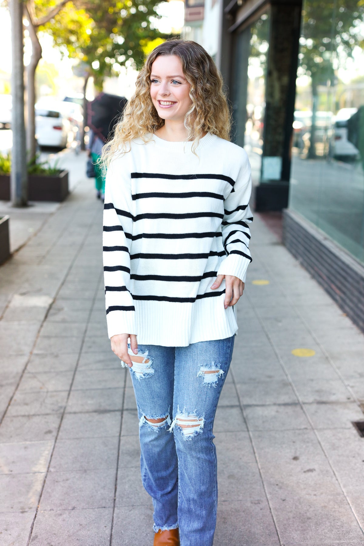 Stand Out Ivory Striped Oversized Knit Sweater