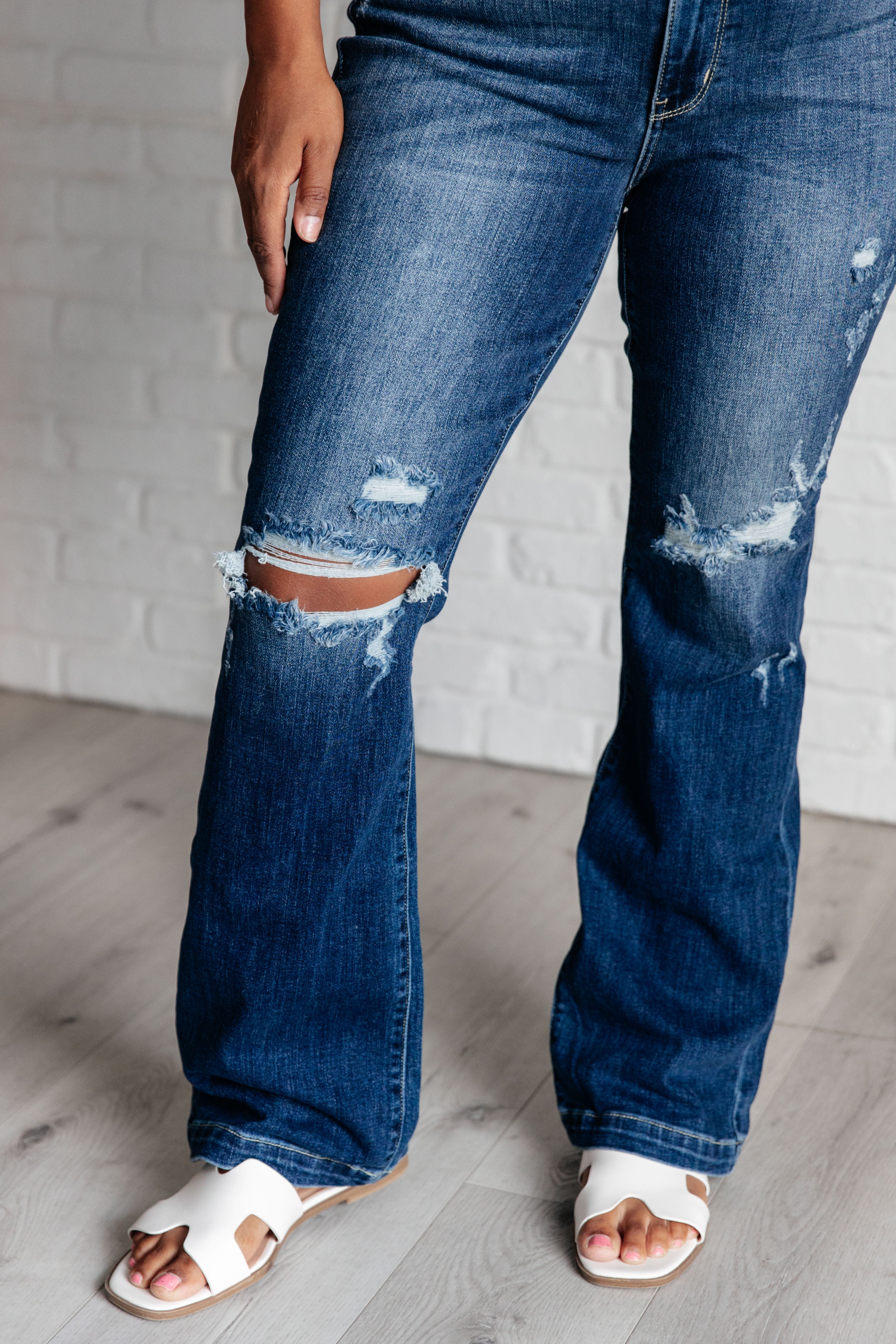 Mila Mid Rise Distressed Bootcut Jeans