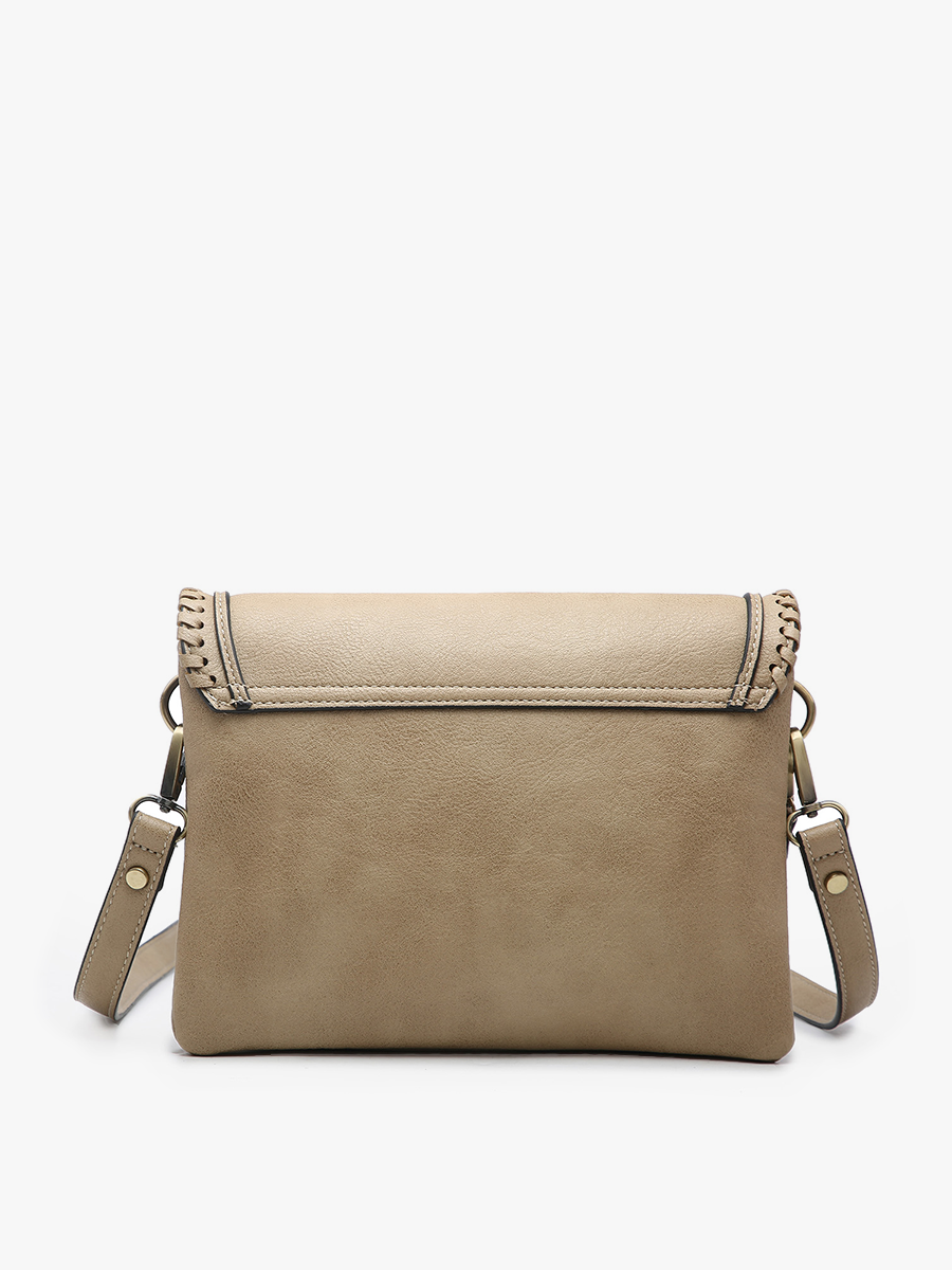 Parchment Sloane Flapover Crossbody w/ Whipstitch and Tassel