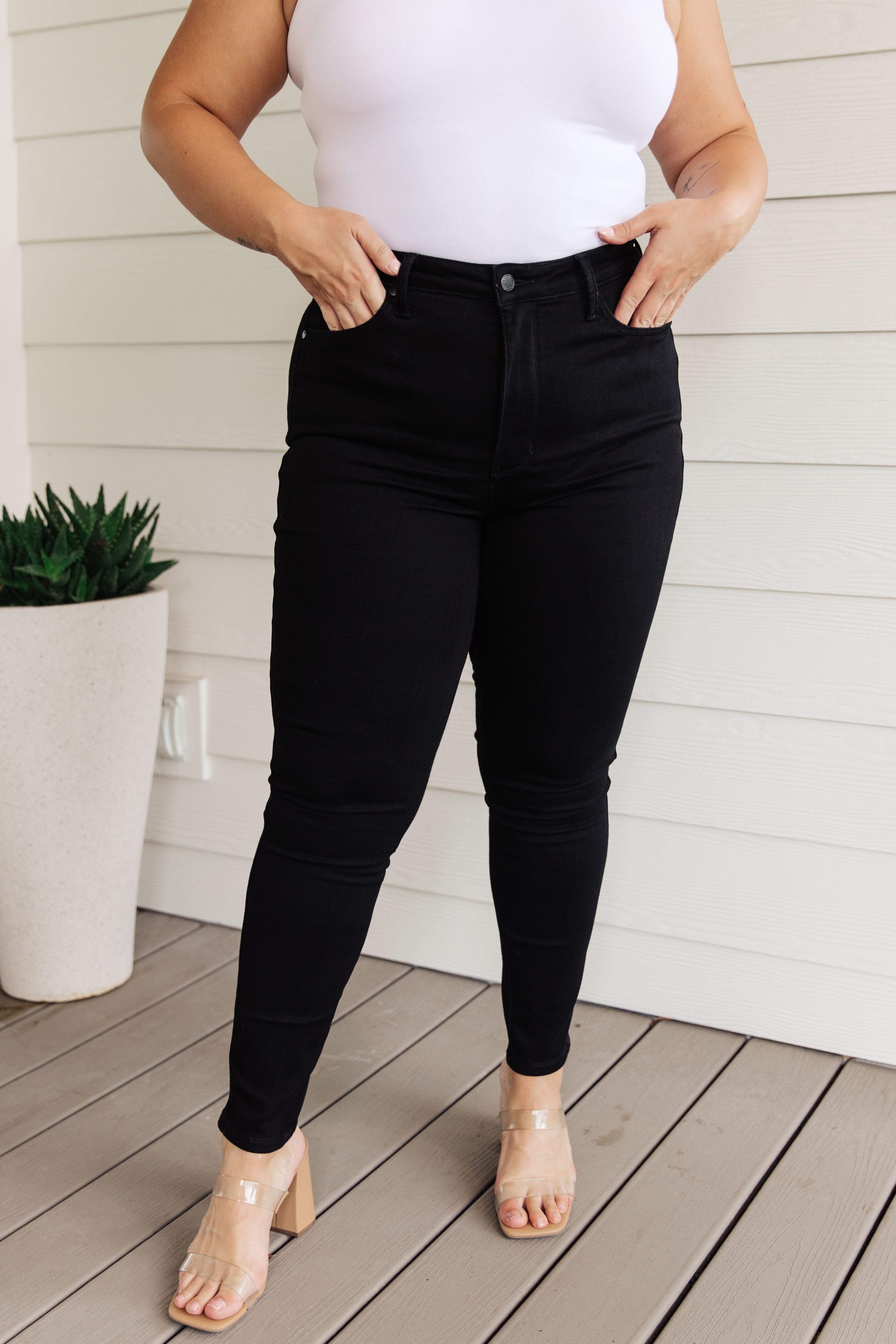 Audrey High Rise Control Top Classic Skinny Jeans in Black