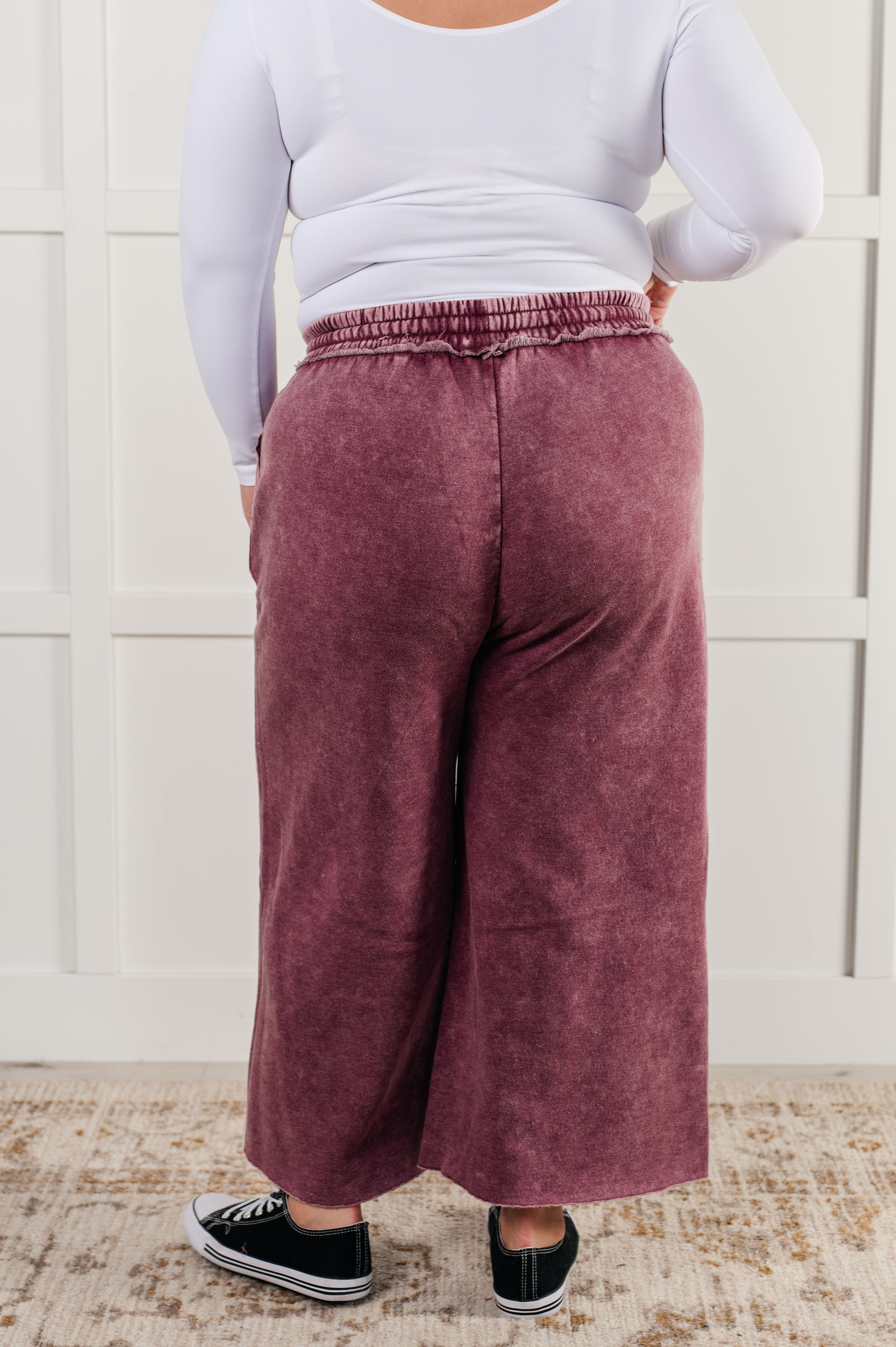 In or Out Wide Leg Cropped Pants in Eggplant