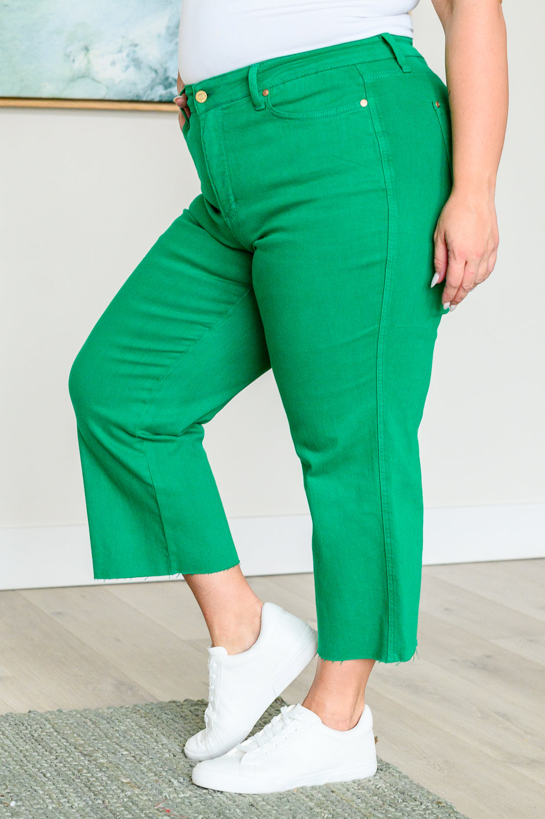 Lisa High Rise Control Top Wide Leg Crop Jeans in Kelly Green