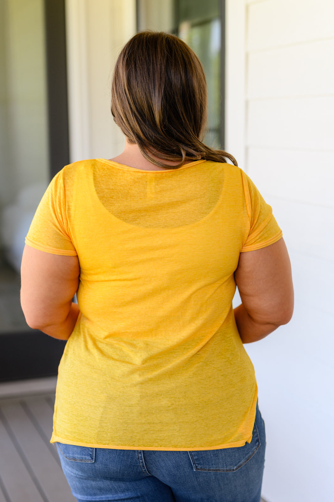 Melange Burnout V-Neck T-Shirt in Yellow Gold