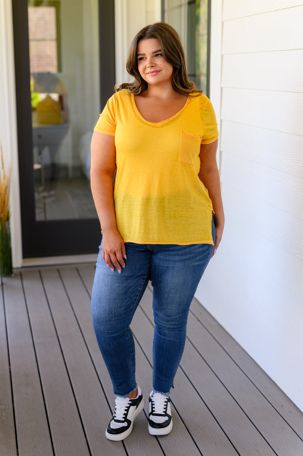 Melange Burnout V-Neck T-Shirt in Yellow Gold