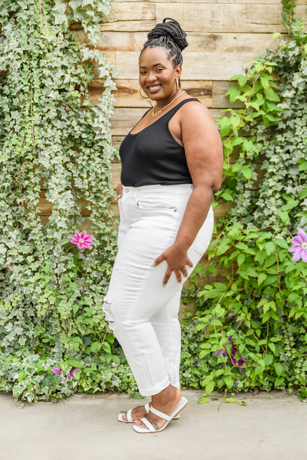 Mid-Rise Boyfriend Destroyed White Jeans