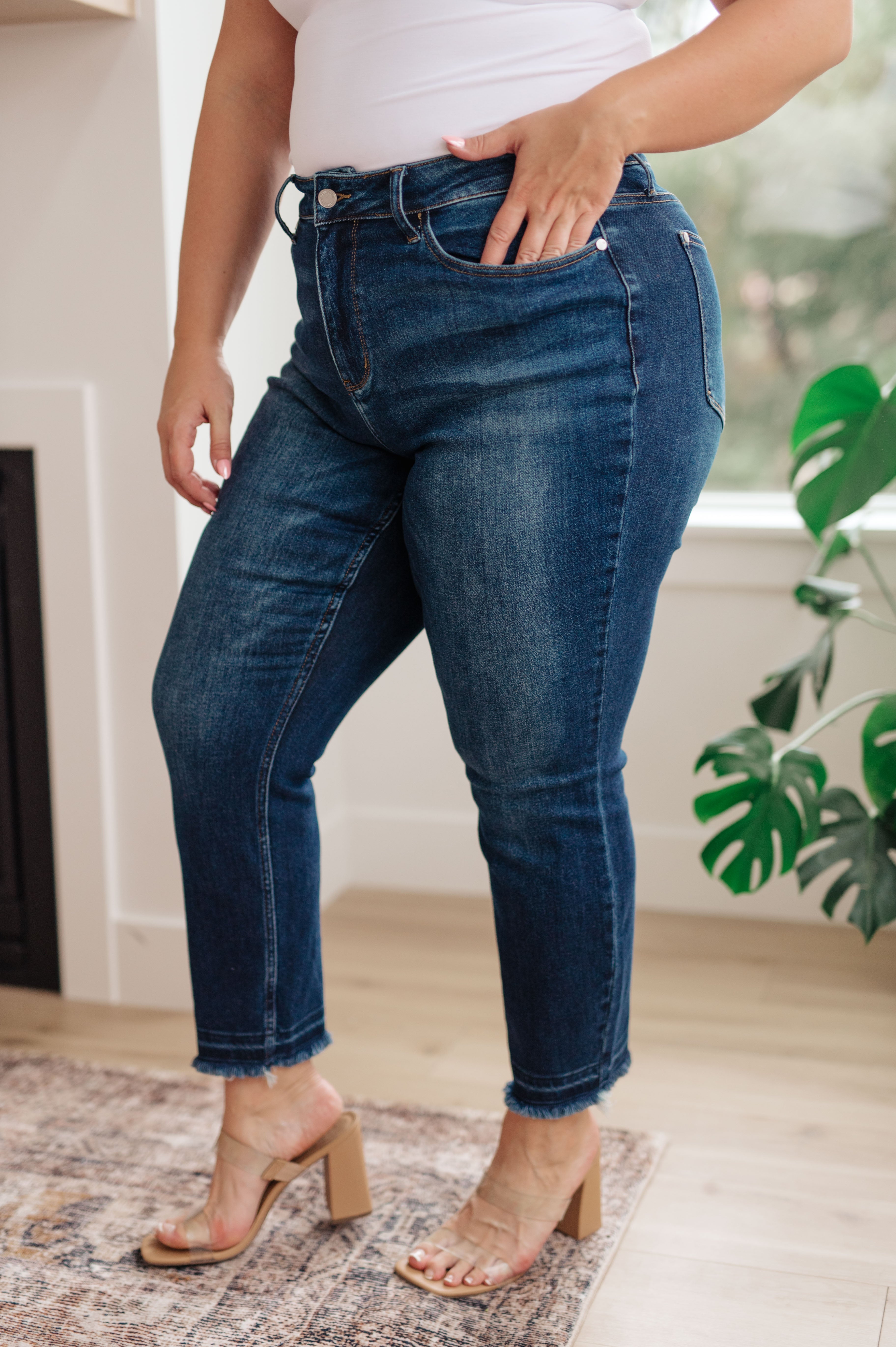 Phillipa High Rise Release Hem Slim Jeans