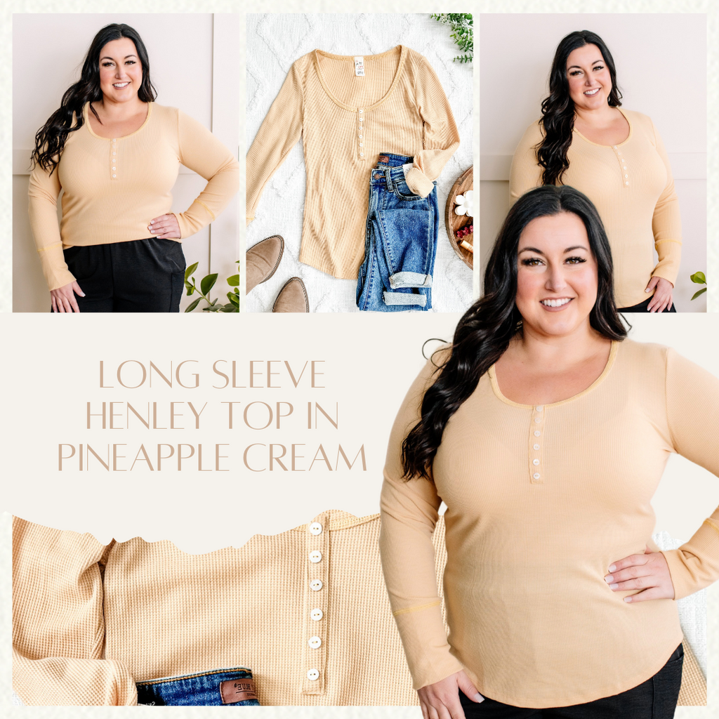 Long Sleeve Henley Top In Pineapple Cream
