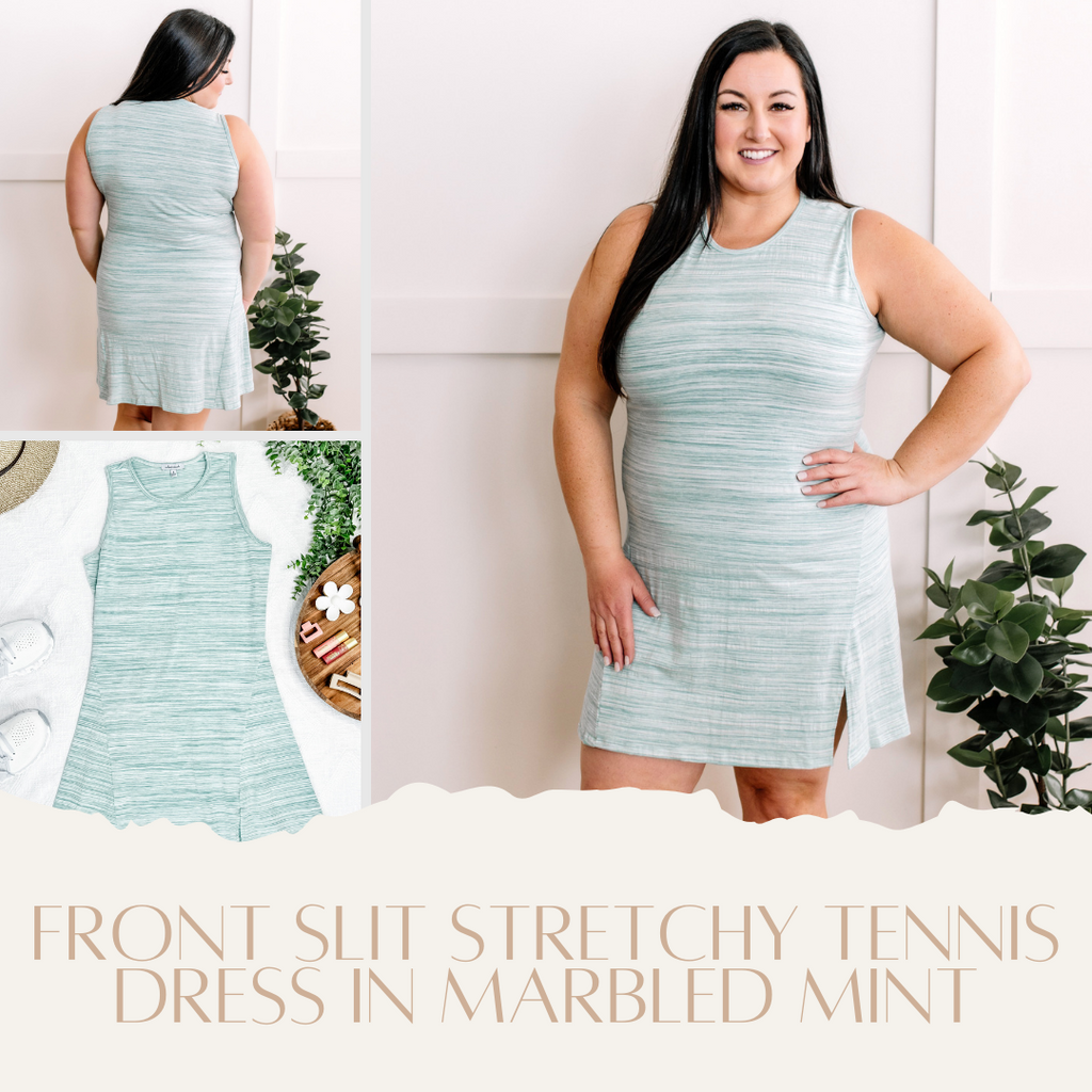 Front Slit Stretchy Tennis Dress In Marbled Mint