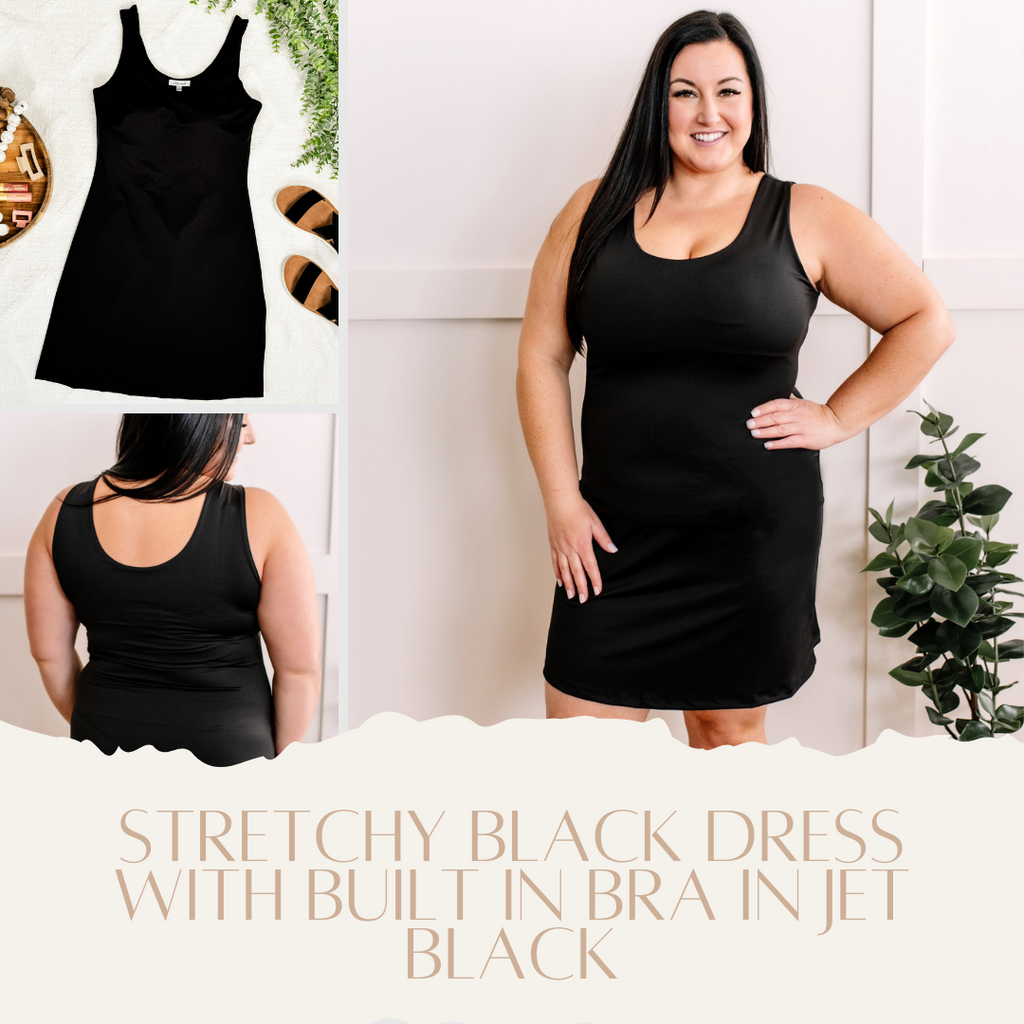 Stretchy Black Dress With Built In Bra In Jet Black