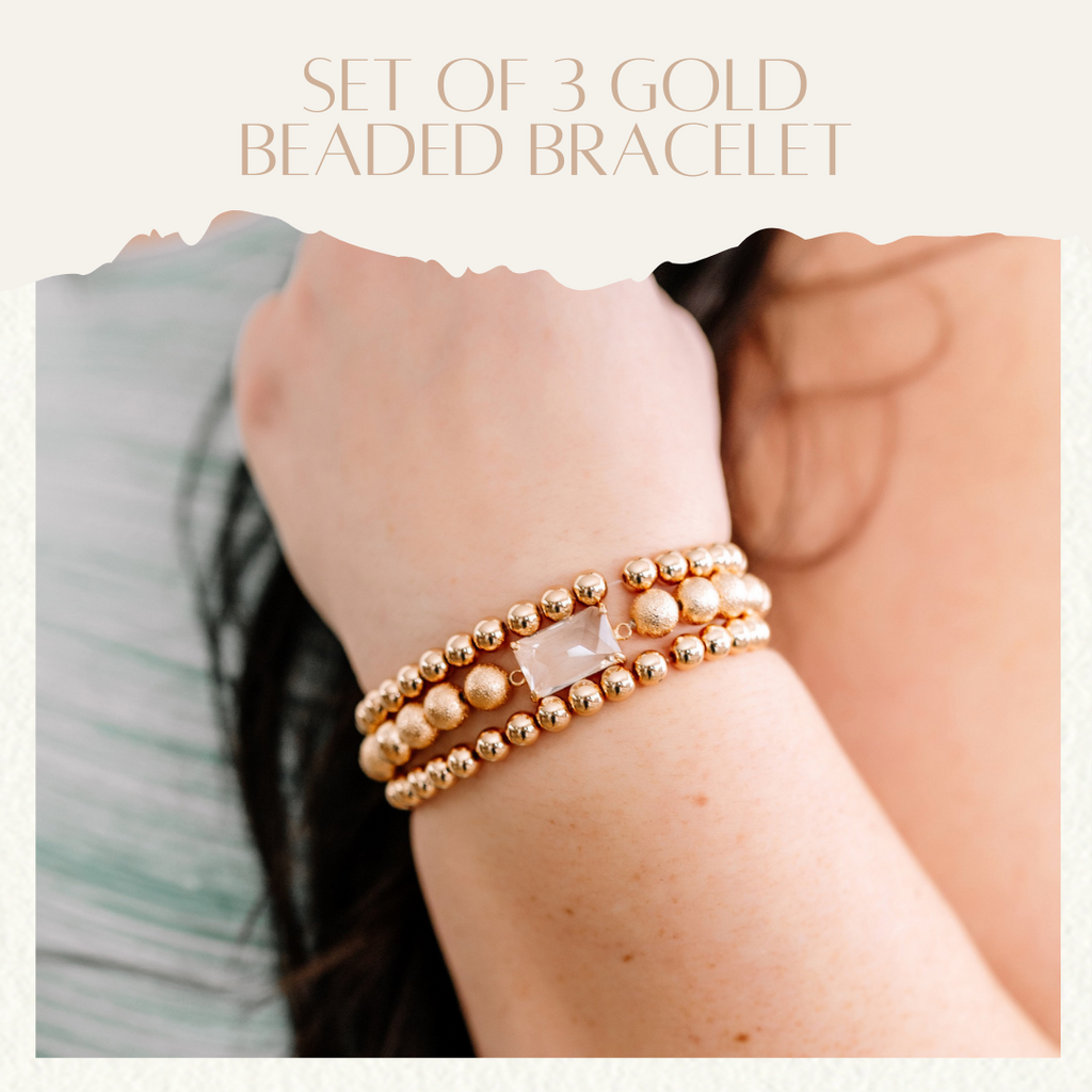 Set Of 3 Gold Beaded Bracelet