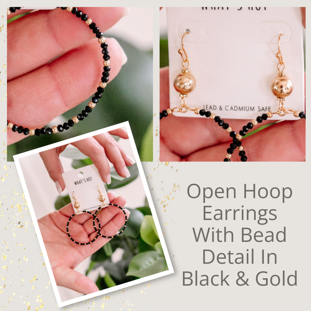 Open Hoop Earrings With Bead Detail In Black & Gold