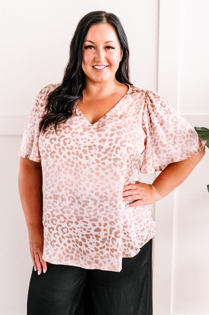 Silky Leopard Print Blouse In Rose Gold Champagne