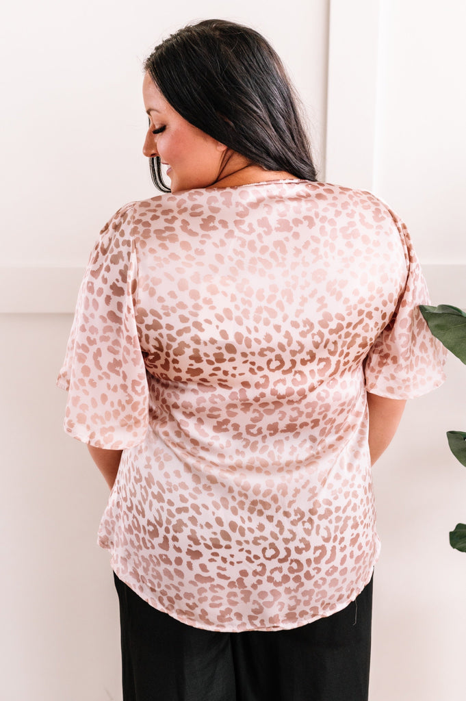 Silky Leopard Print Blouse In Rose Gold Champagne