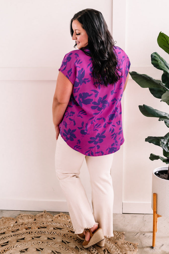 V Neck Blouse In Orchid & Royal Purple