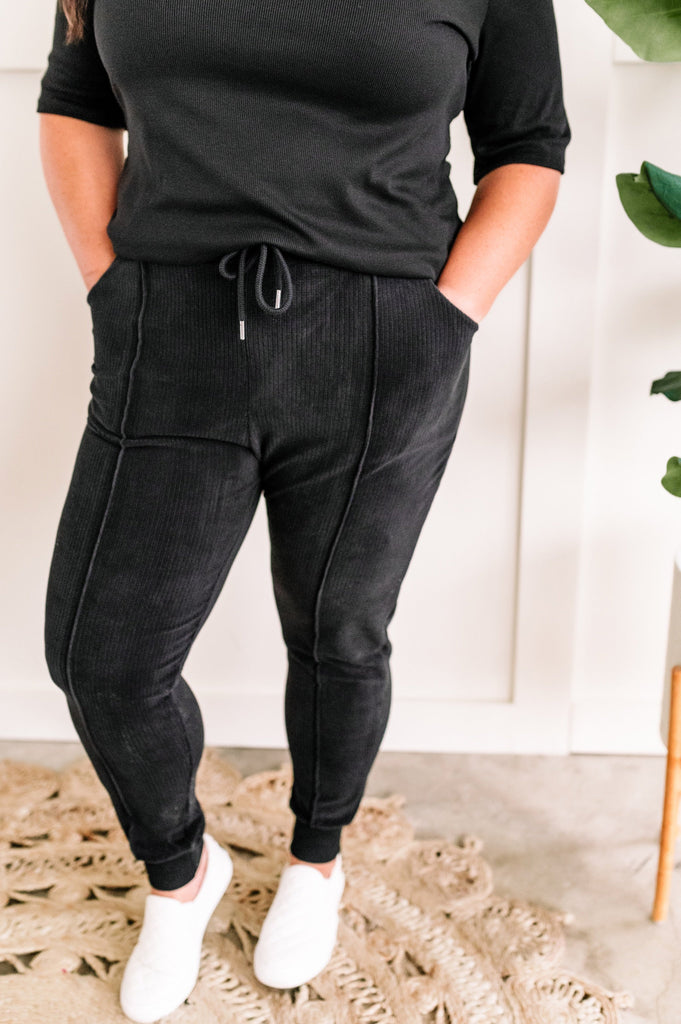 High Waisted Terry Joggers In Soft Black