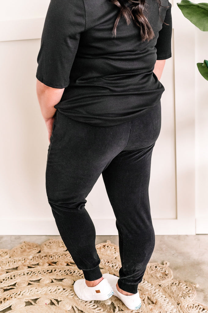 High Waisted Terry Joggers In Soft Black