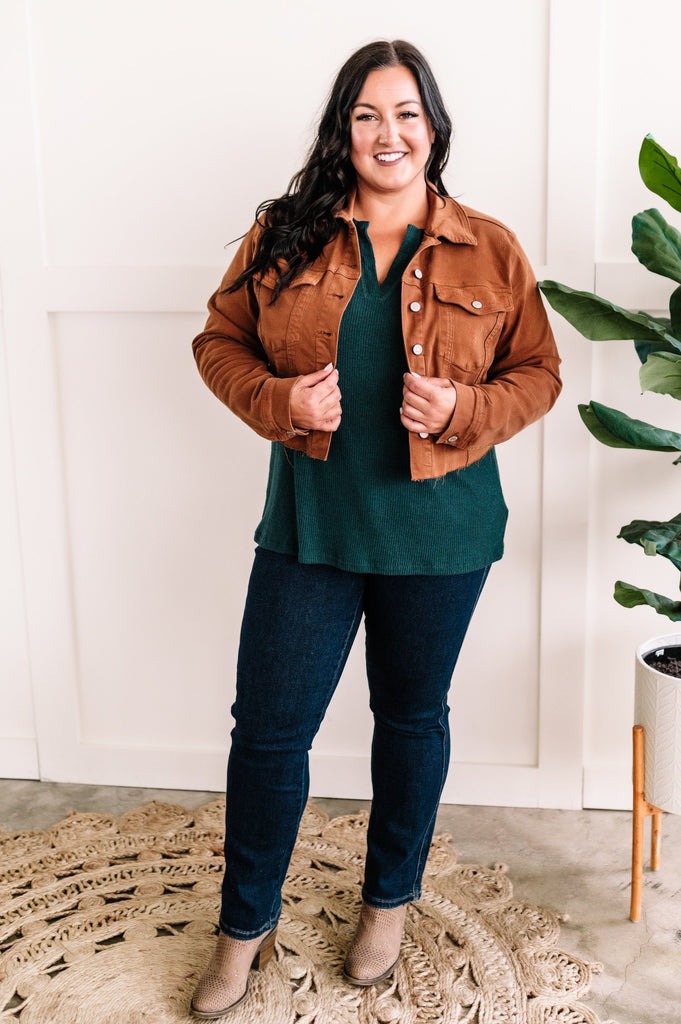 Stretchy Denim Jacket In Rich Toffee By Judy Blue Jeans