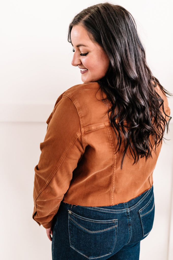 Stretchy Denim Jacket In Rich Toffee By Judy Blue Jeans