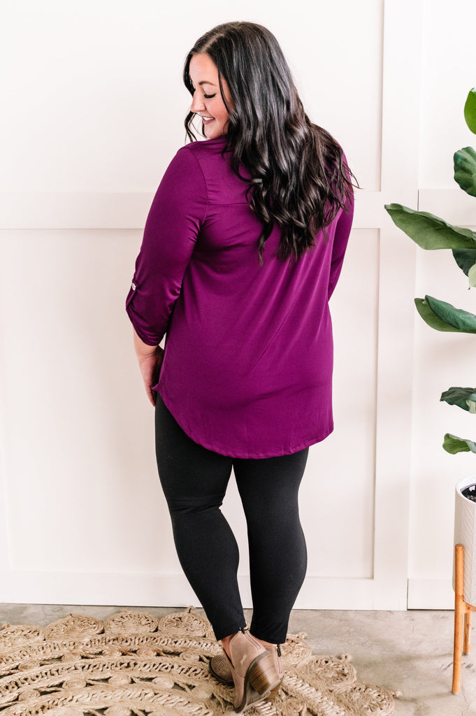Gabby Front Top With Button Sleeve Detail In Bright Violet