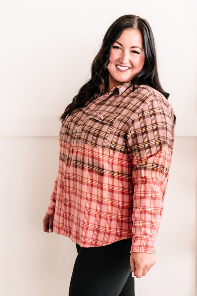 Soft Button Down Top In Ombre Fall Plaid