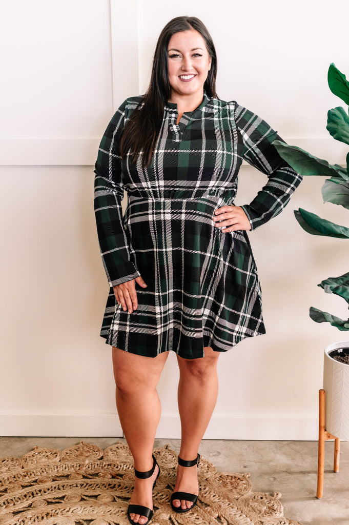 Gabby Front Dress With Attached Shorts In Tartan Plaid Green
