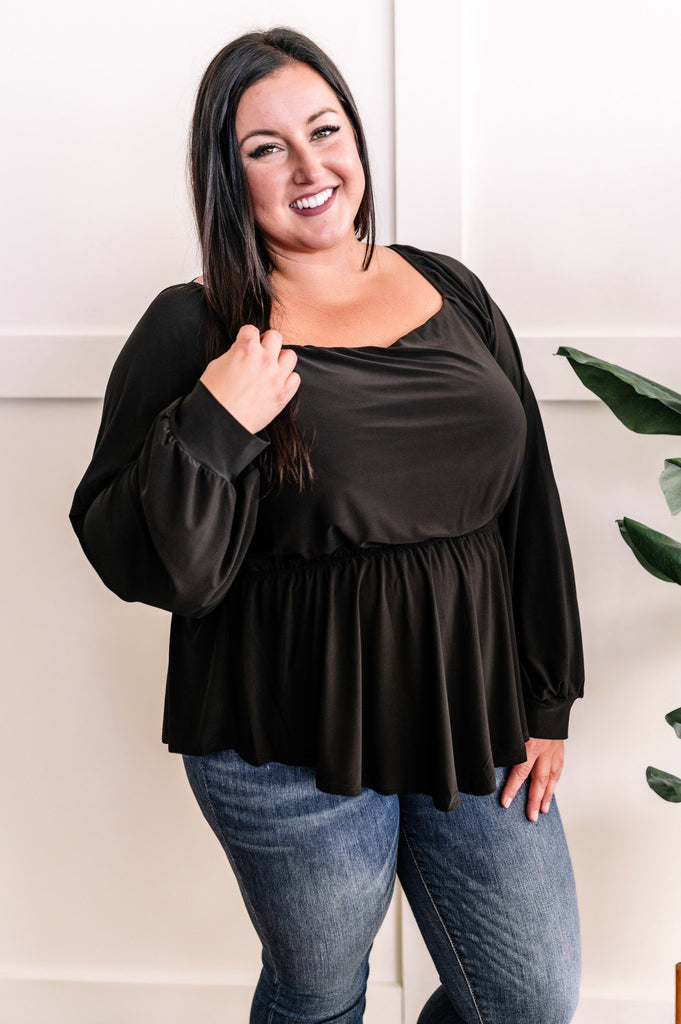 Stretchy Square Neckline Top With Tie Back Detail In Majestic Black