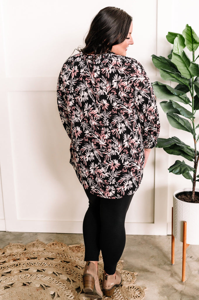 V Neck Blouse With Ruffle Detail In Abstract Florals