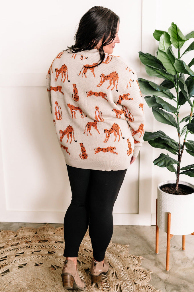 Oversized Cheetah Print Sweater In Soft Beige