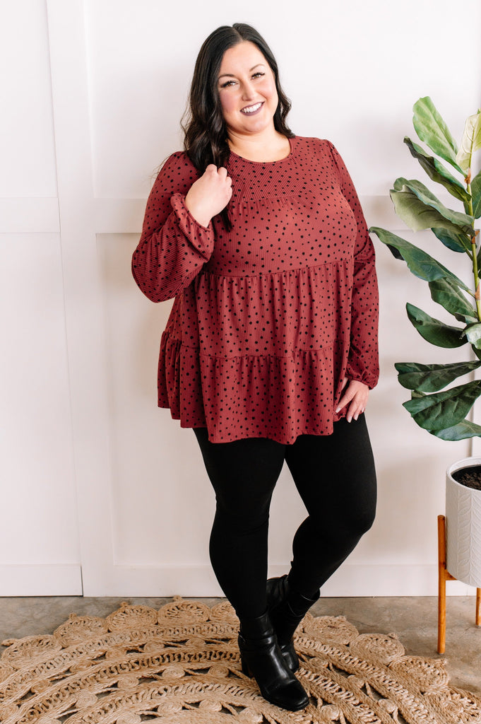Tiered Dot Tunic Top In Mulberry