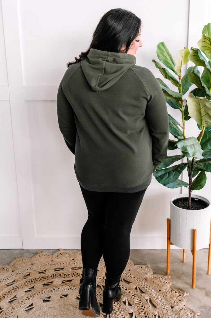 Thermal Pullover Hoodie With Zipper Detail In Olive