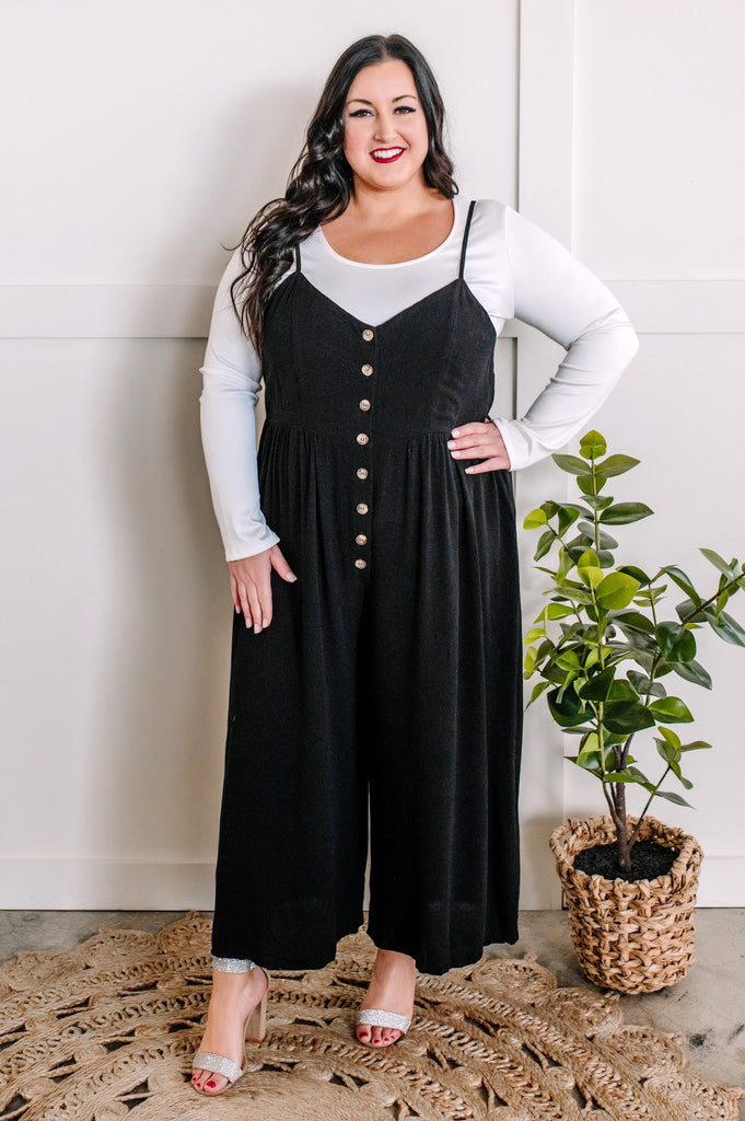 Dressy Button Down Jumpsuit In Classic Black
