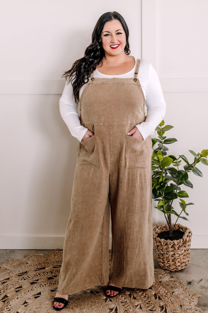 Light Gauze Overalls With Pockets In Bohemian Beige