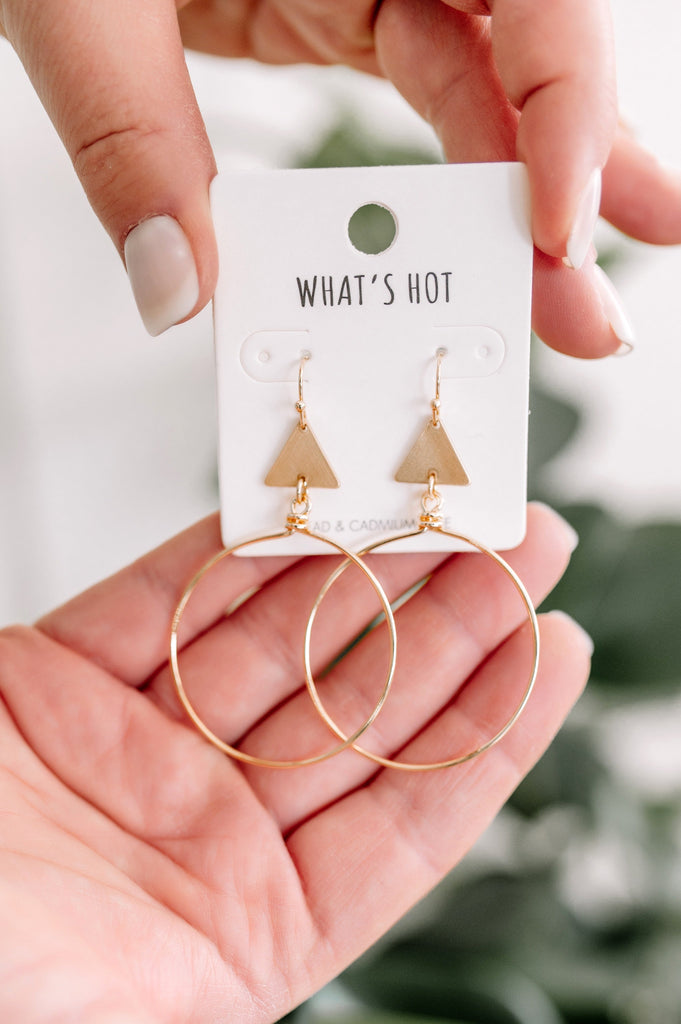 Open Hoop Earrings With Triangle Detail In Gold