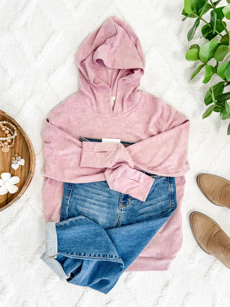 Ultra Soft Hoodie With Thumb Holes In Light Heathered Pink