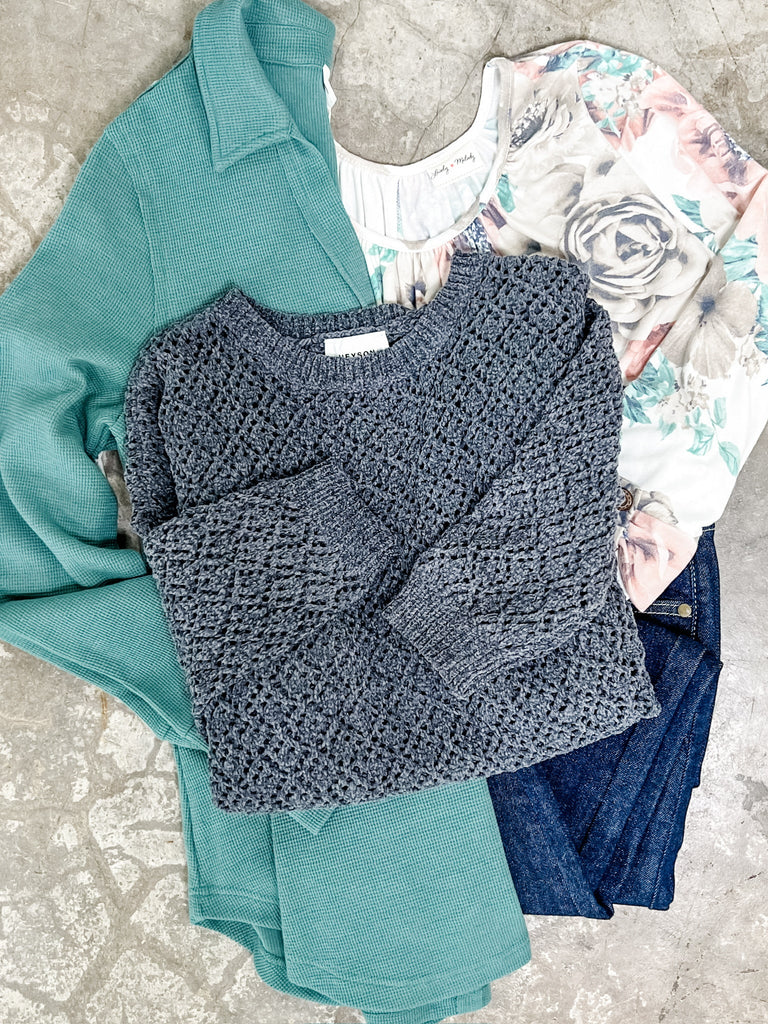 Chenille Cable Knit Sweater In Naval