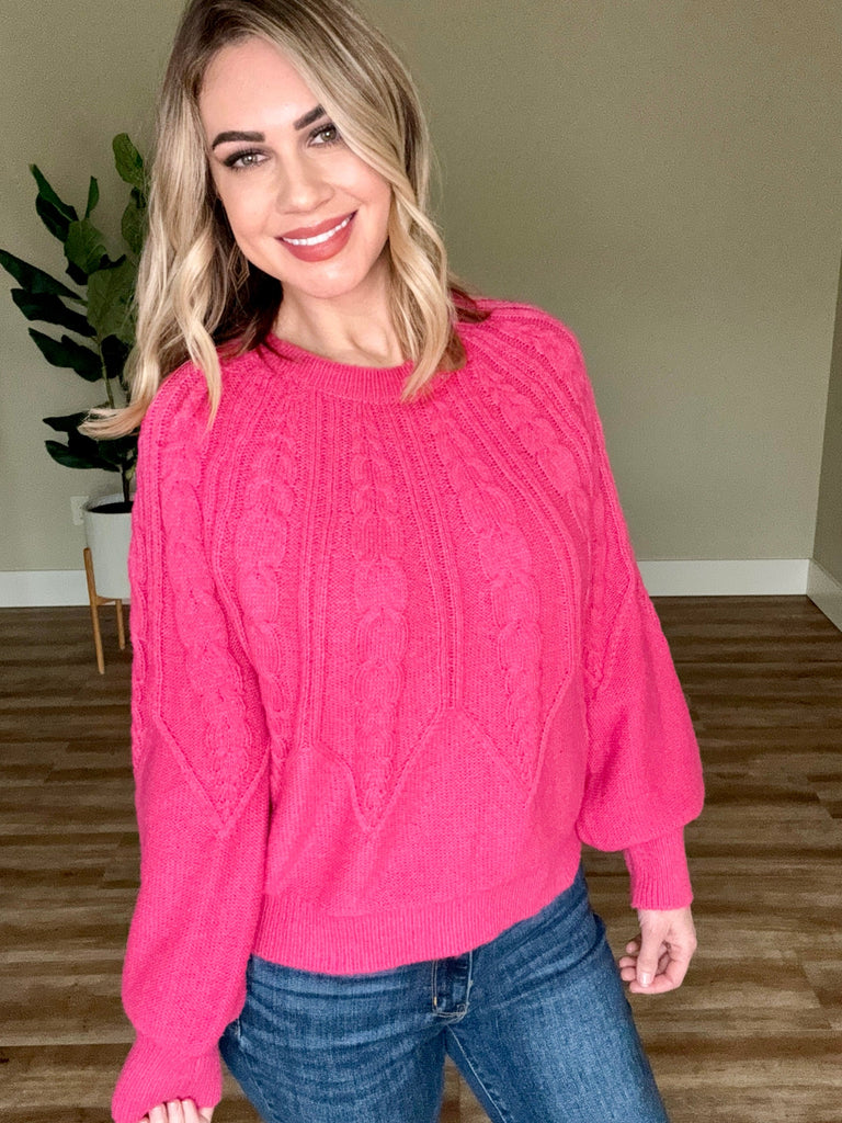 Cozy Cable Knit Sweater In Pink