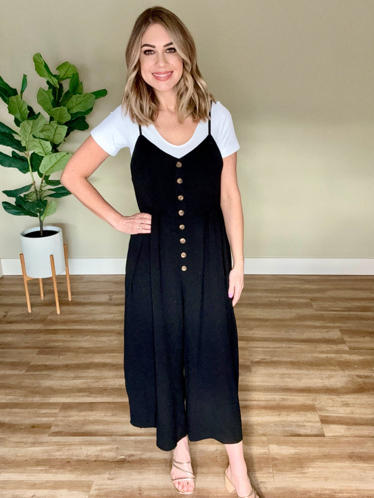 Dressy Button Down Jumpsuit In Classic Black