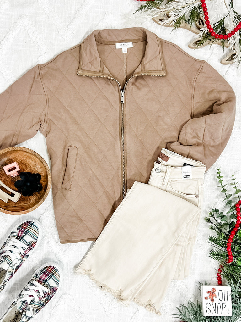 Quilted Jacket With Pockets In Warm Mocha