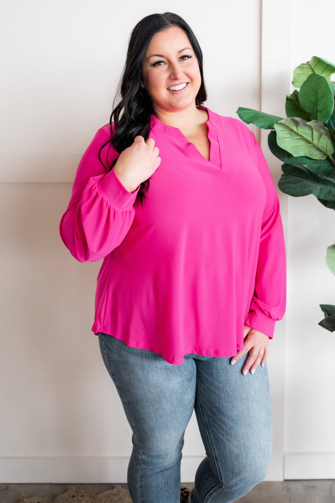 Gabby Front Long Sleeve Top In Hot Pink