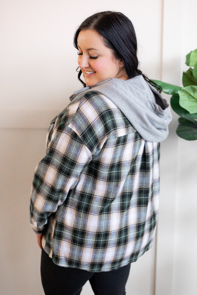 Plaid Hooded Top In Hunter Green & Gold Neutrals