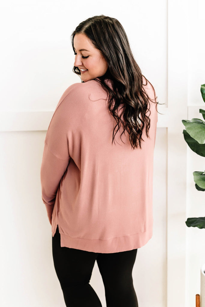 Long Sleeve V Neck Tunic Top In Dusty Rose