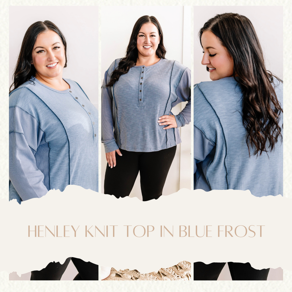 Henley Knit Top In Blue Frost