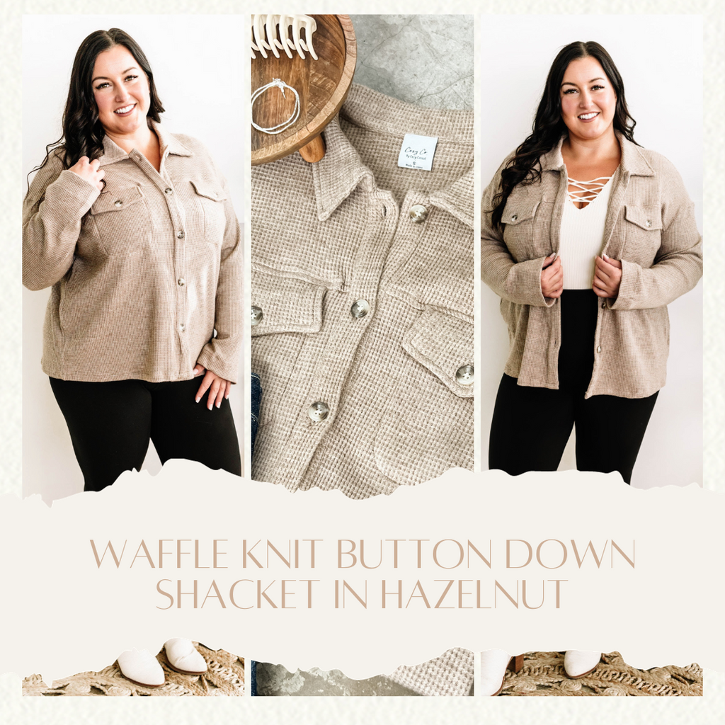 Waffle Knit Button Down Shacket In Hazelnut