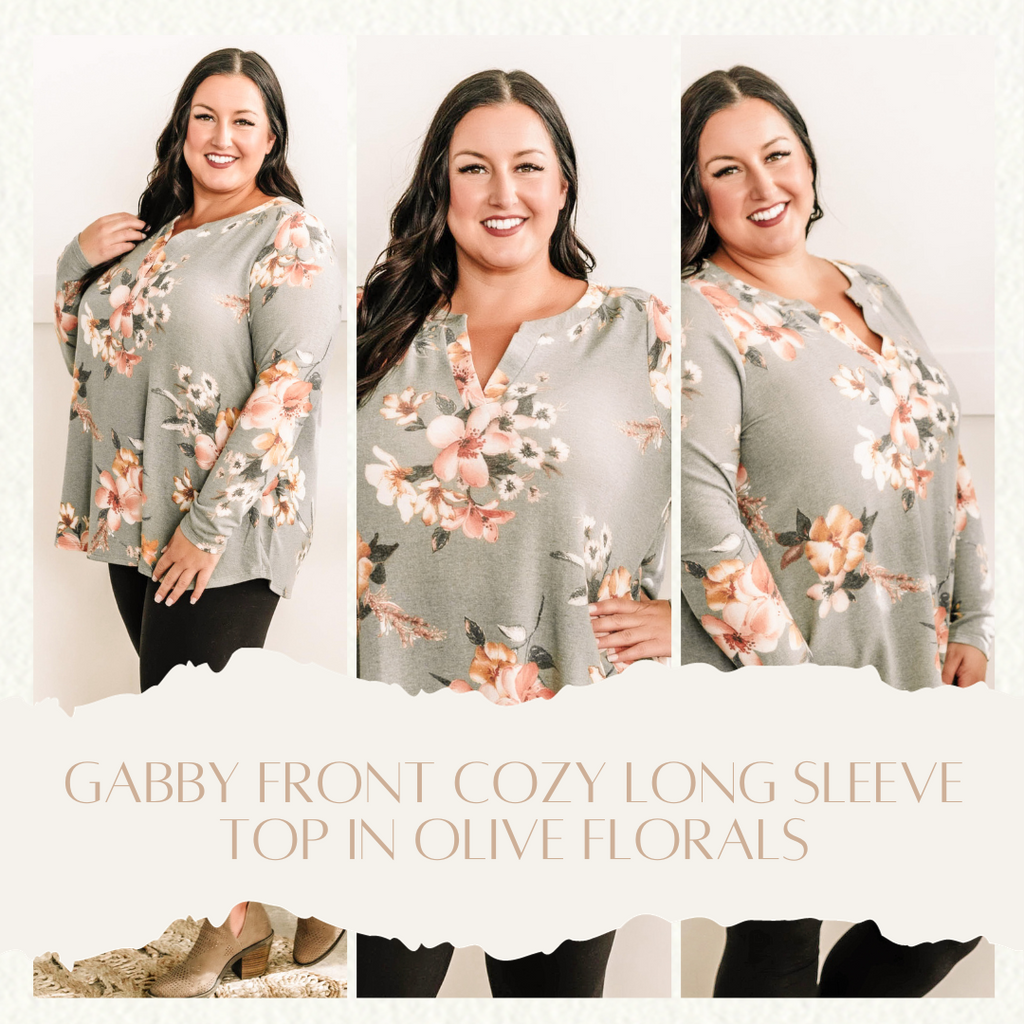 Gabby Front Cozy Long Sleeve Top In Olive Florals